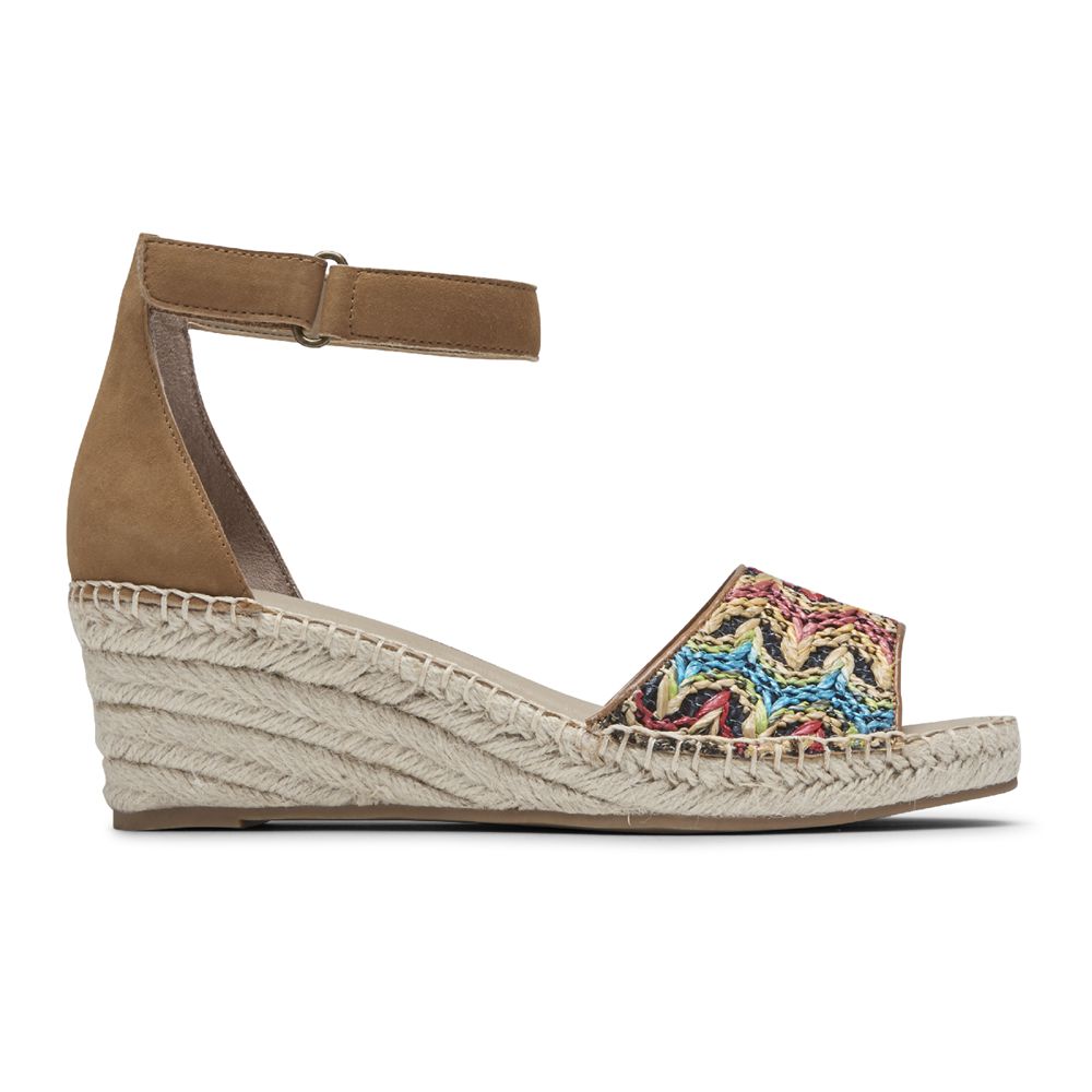 Sandálias De Cunha Mulher Rockport Marah Woven Ankle Strap Multicoloridas,Portugal BWGPK-7168